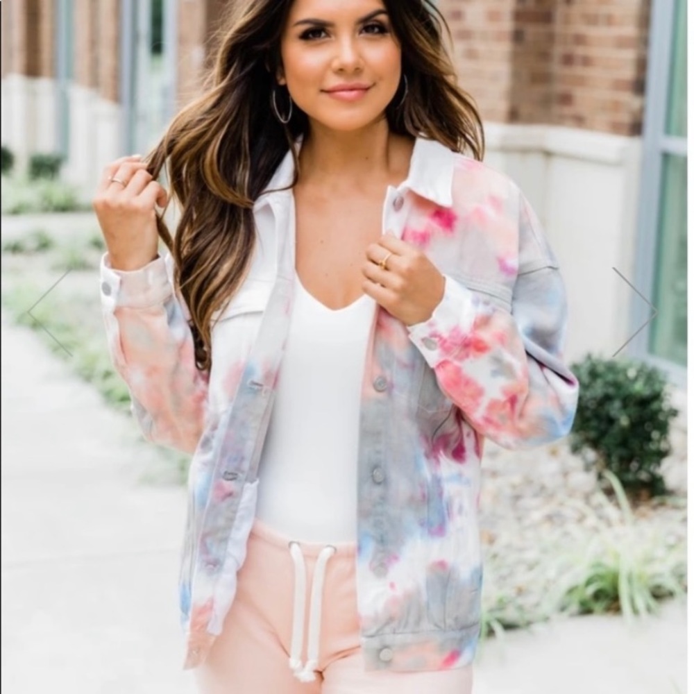 Pink lily tie dye denim jacket
